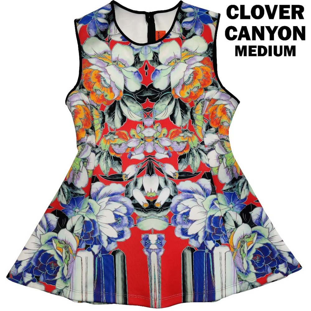CLOVER CANYON Sleeveless Peplum Top Colorful Scuba